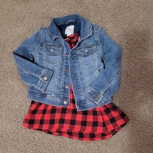 Toddler Girl Denim Jacket And Plaid Shirt Clothing Bundle